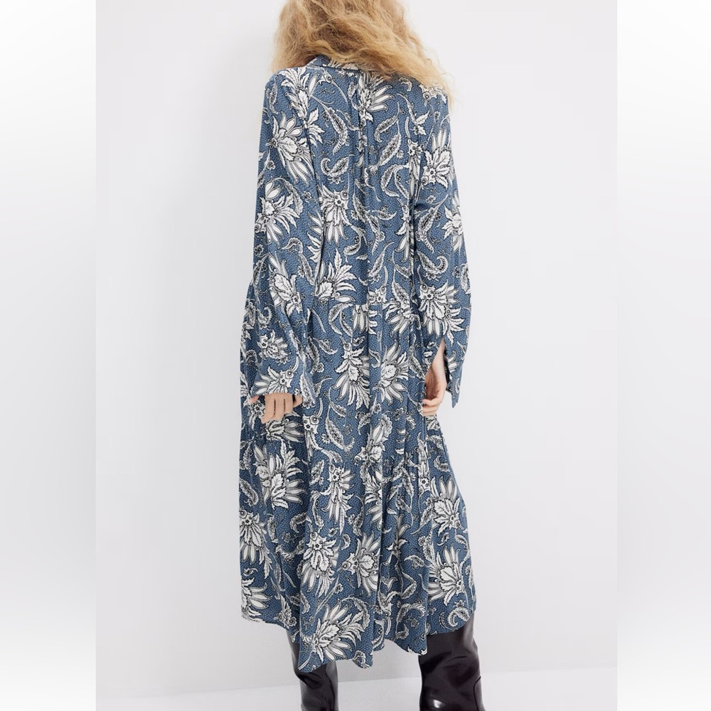 H&M Midi Shirt Dress in Paisley Blue Print Sz S NWT - Picture 6 of 8